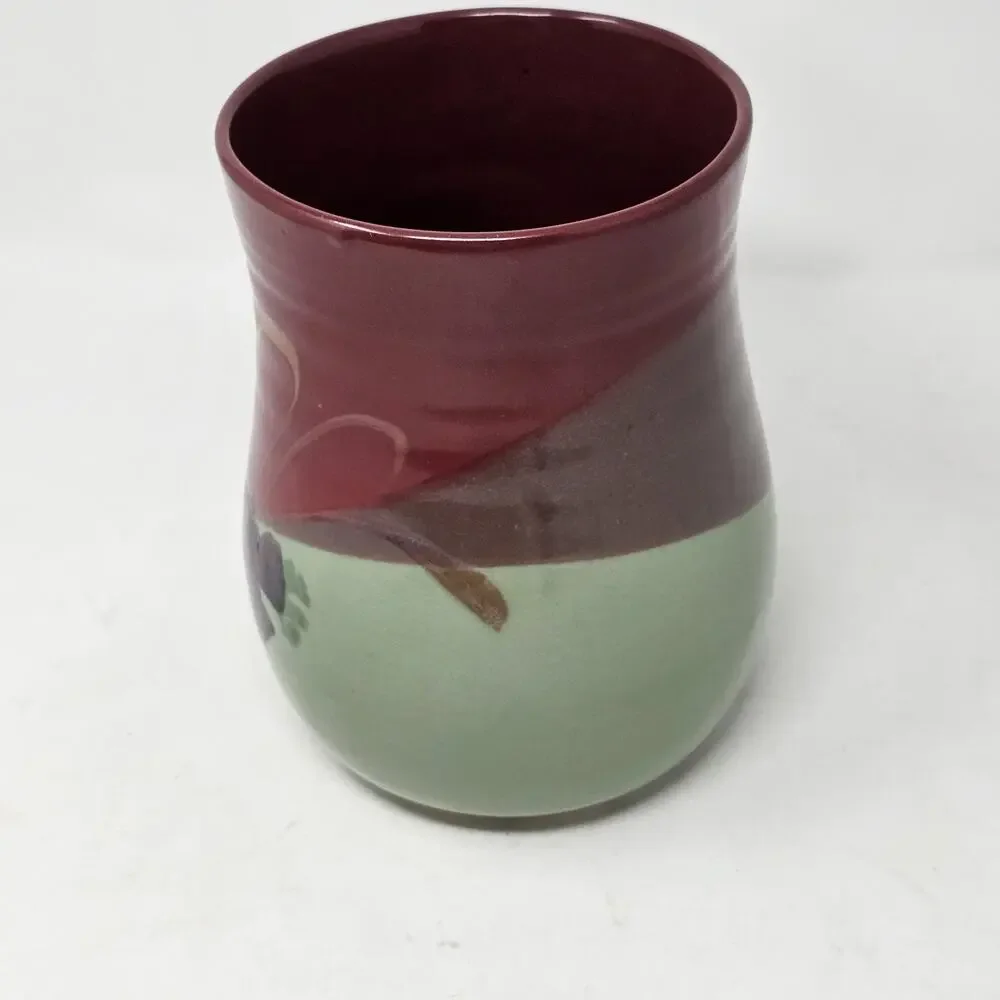 Kent Follette Studio Art Pottery Cranberry Maroon Green Crystalline Vase Signed